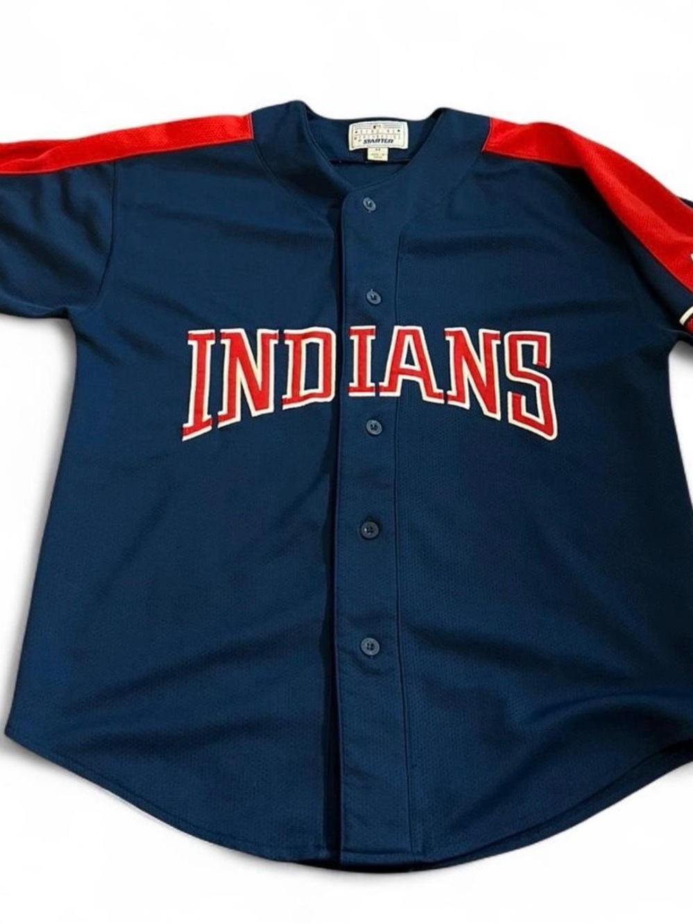 Vintage Starter MLB Cleveland Indians Button Up Jersey Mens M Embroidered